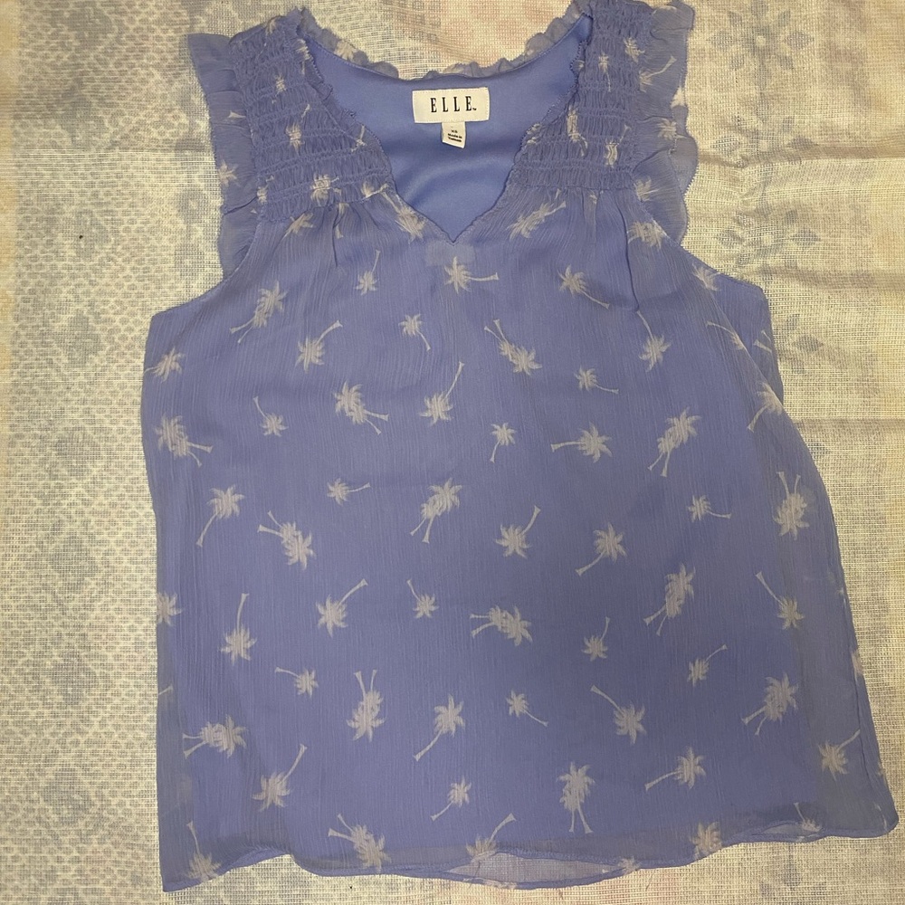 Elle Blue Palm Tree Sleeveless Blouse